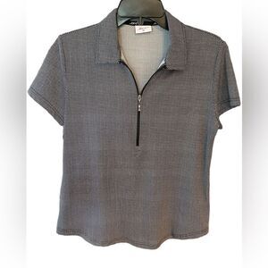 Jofit M Black & White Print 1/4 Zip Collar Short Sleeve Golf Pickleball Polo Top